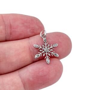 Estate Silver-Plated (Some Plate Wear) Diamond Snowflake Charm Pendant